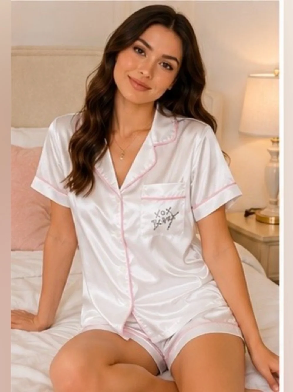 BETSEY JOHNSON Satin Notch Collar 2 Piece PJ Set